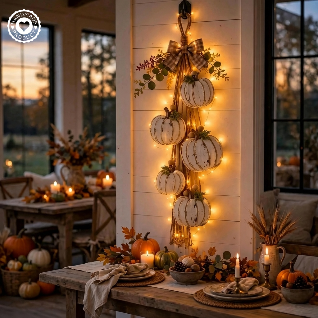 Lichtgevende Pompoenkrans – Breng Warme Herfstsfeer in Huis