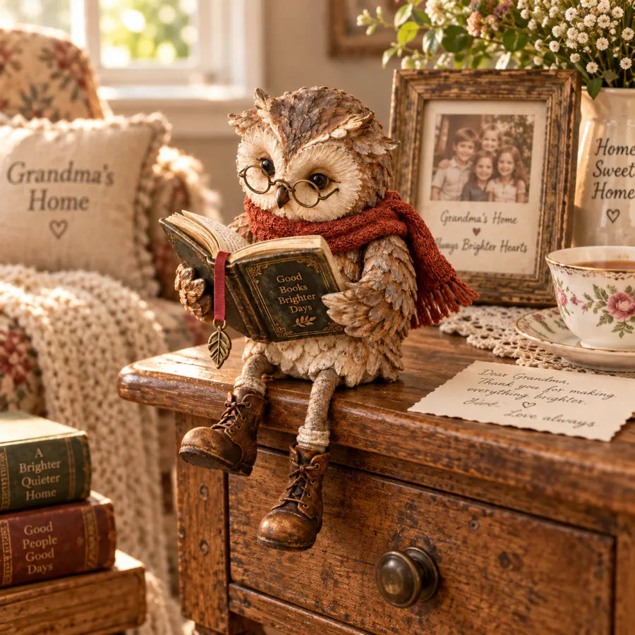 Uil met Boek Beeldje – Sfeervolle Decoratie voor je Leeshoek