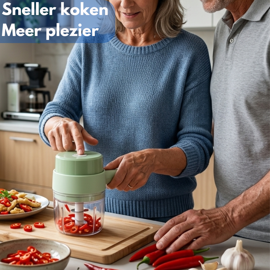 Draagbare Elektrische 3-in-1 Groentehakker – Hak, Snijd & Maal