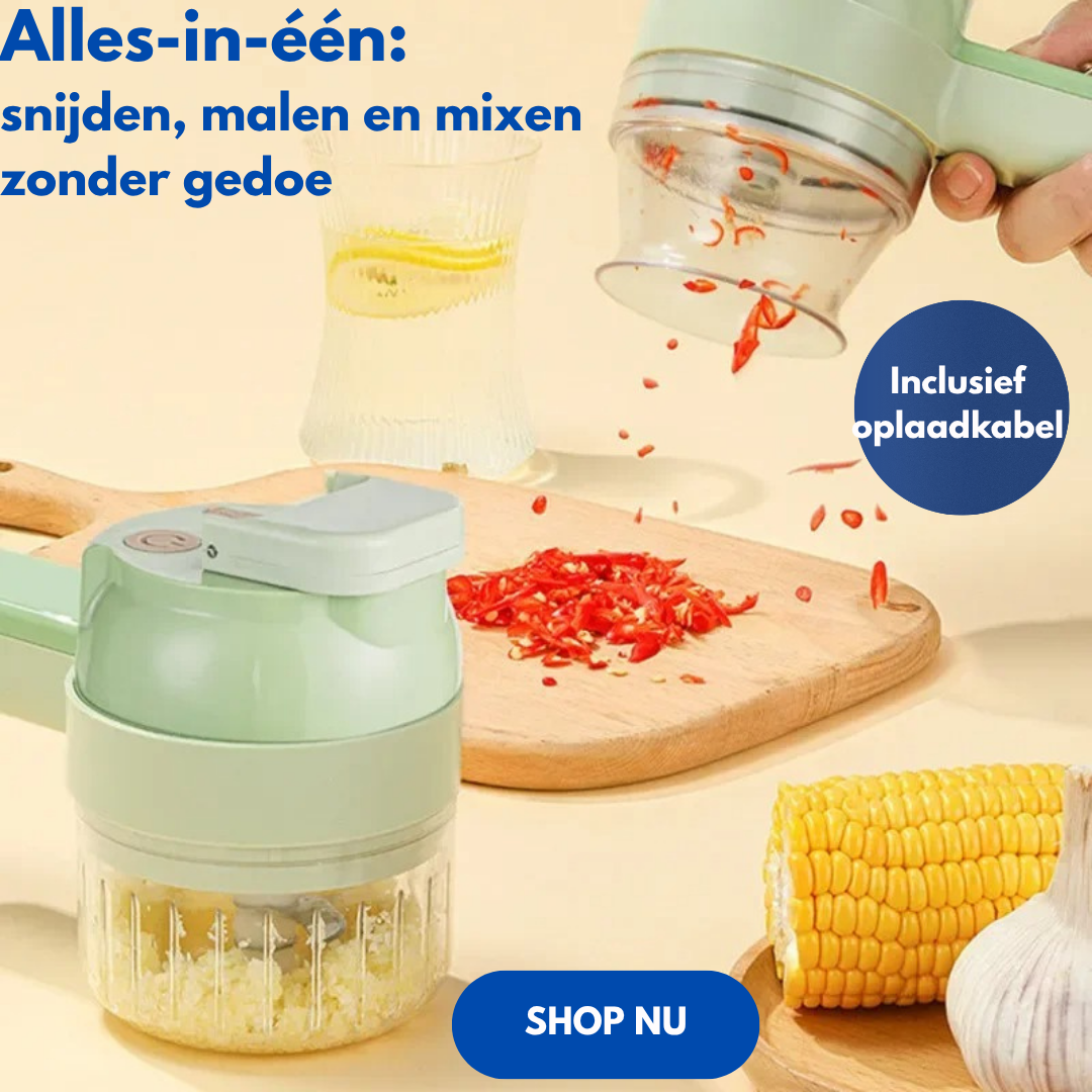 Draagbare Elektrische 3-in-1 Groentehakker – Hak, Snijd & Maal