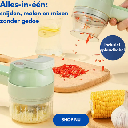 Draagbare Elektrische 3-in-1 Groentehakker – Hak, Snijd & Maal