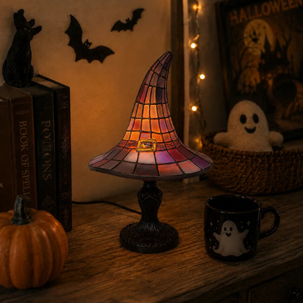 Glas-in-Lood Heksenhoed Lamp – Betoverende Sfeerverlichting