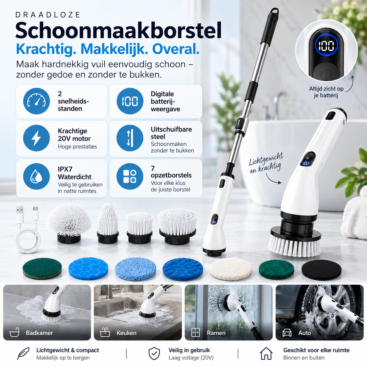 Draadloze Spin Scrubber – Elektrische Schoonmaakborstel