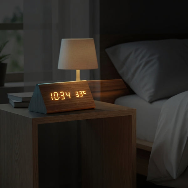 Houten LED Wekker – Digitale Wekker met 3 Alarmen en Helder Display
