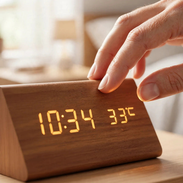 Houten LED Wekker – Digitale Wekker met 3 Alarmen en Helder Display
