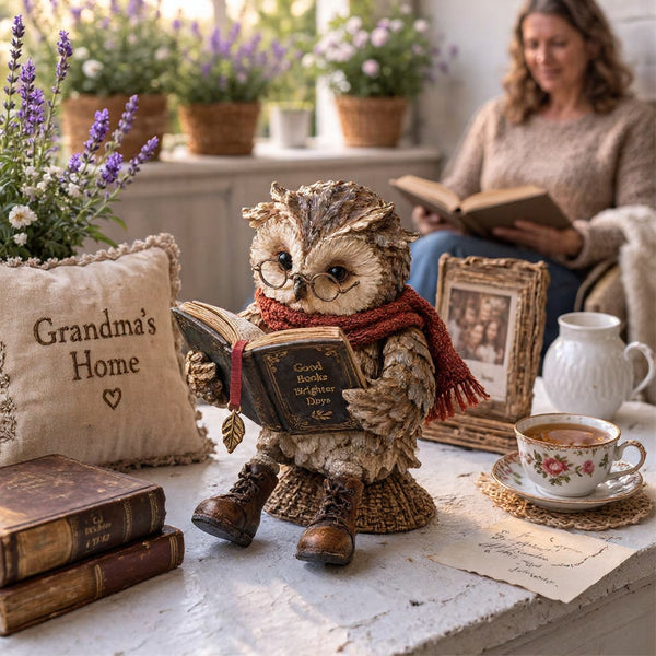 Uil met Boek Beeldje – Sfeervolle Decoratie voor je Leeshoek