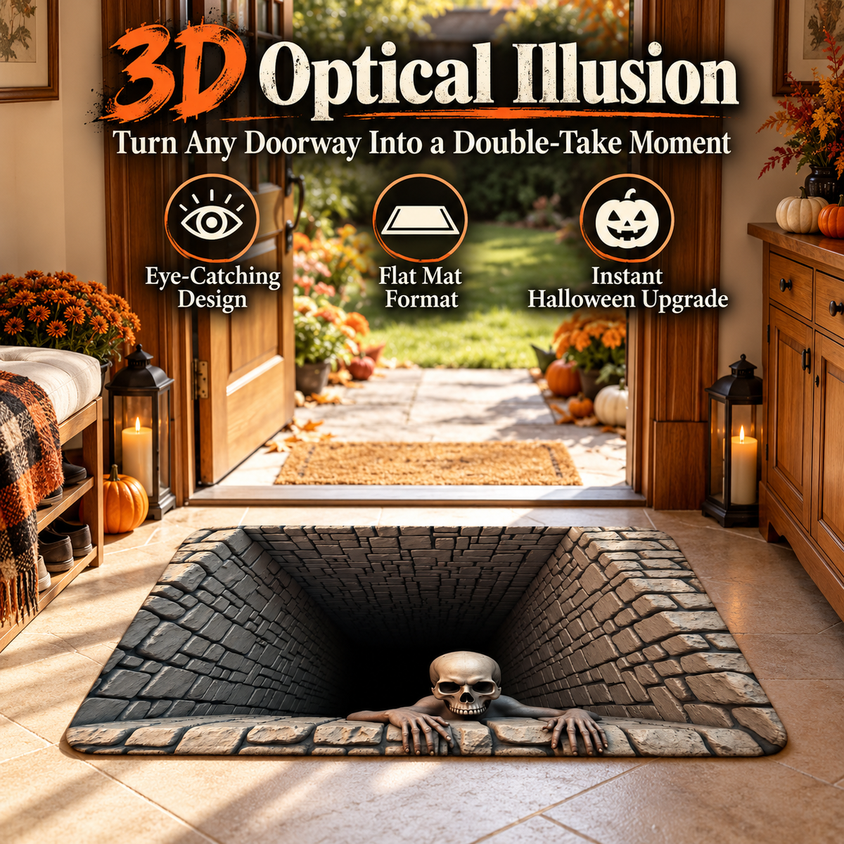 3D Halloween Deurmat – Griezelige Optische Illusie met Antislip