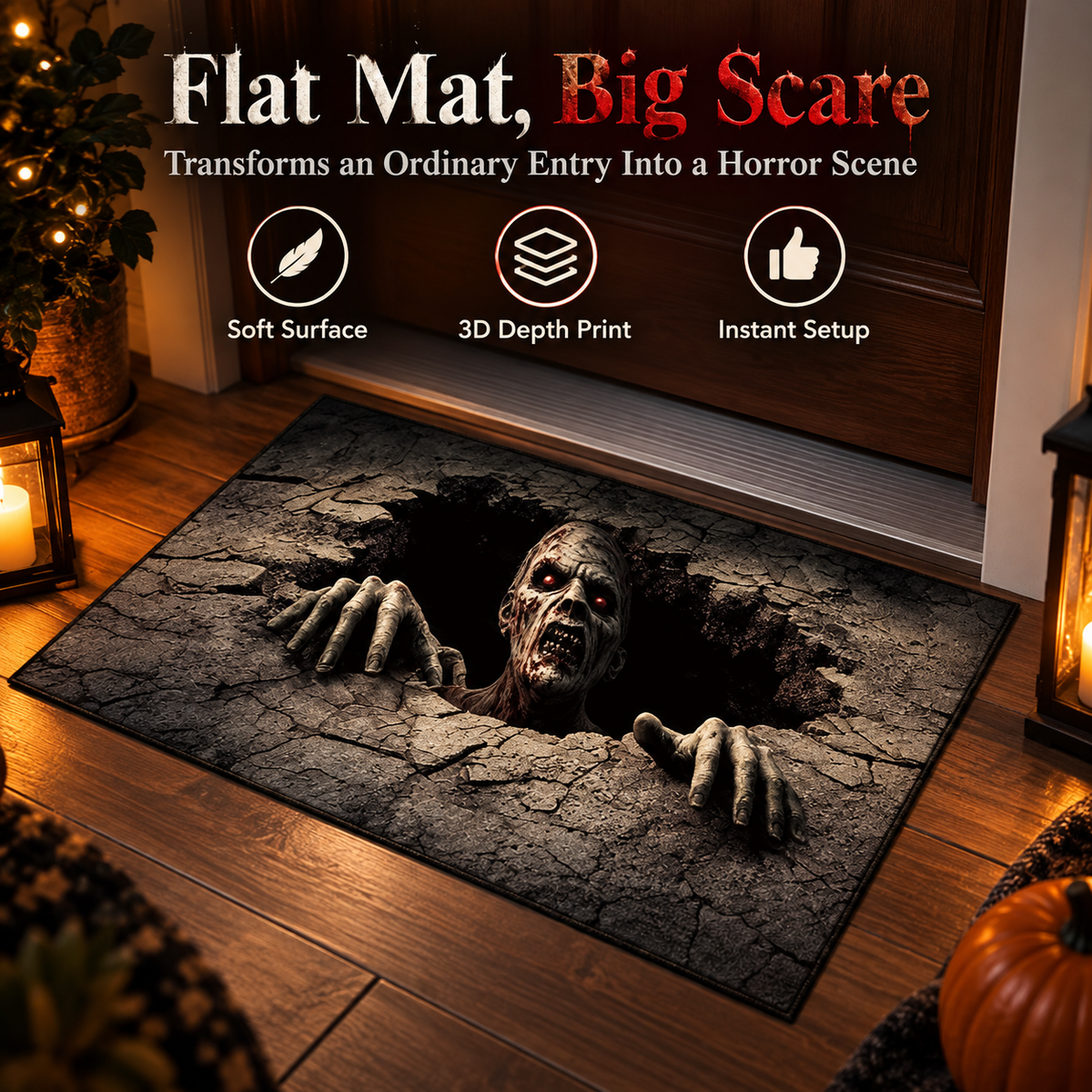 3D Halloween Deurmat – Griezelige Optische Illusie met Antislip