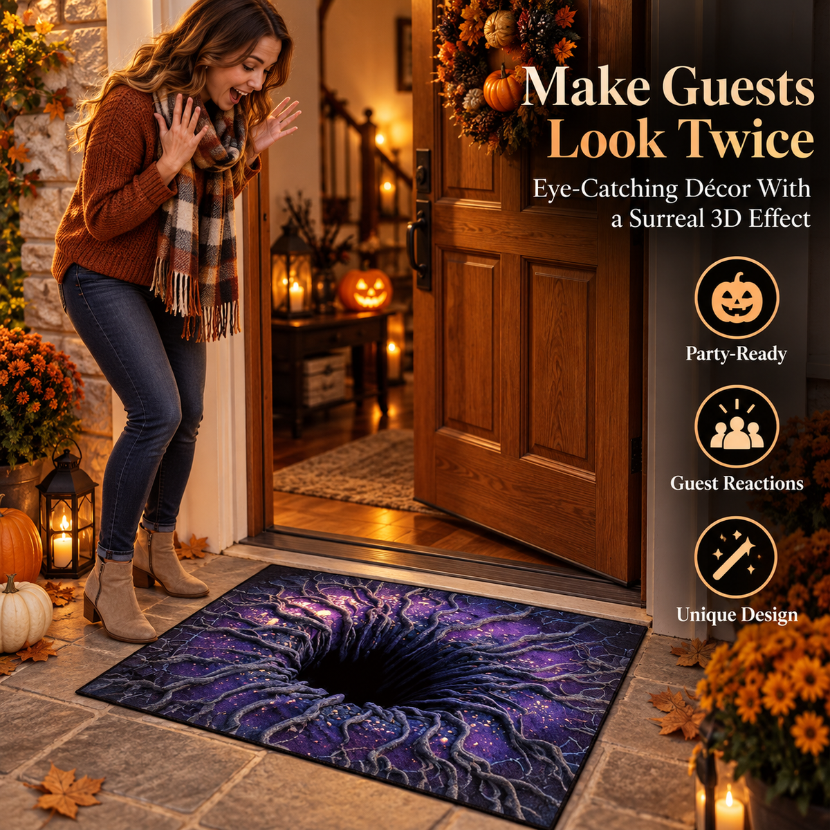 3D Halloween Deurmat – Griezelige Optische Illusie met Antislip