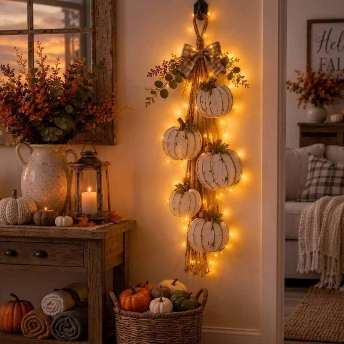 Lichtgevende Pompoenkrans – Breng Warme Herfstsfeer in Huis