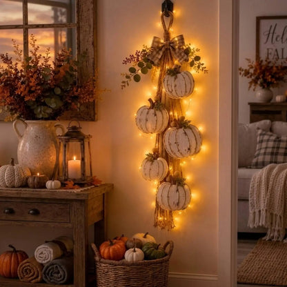 Lichtgevende Pompoenkrans – Breng Warme Herfstsfeer in Huis