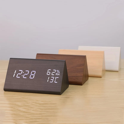 Houten LED Wekker – Digitale Wekker met 3 Alarmen en Helder Display