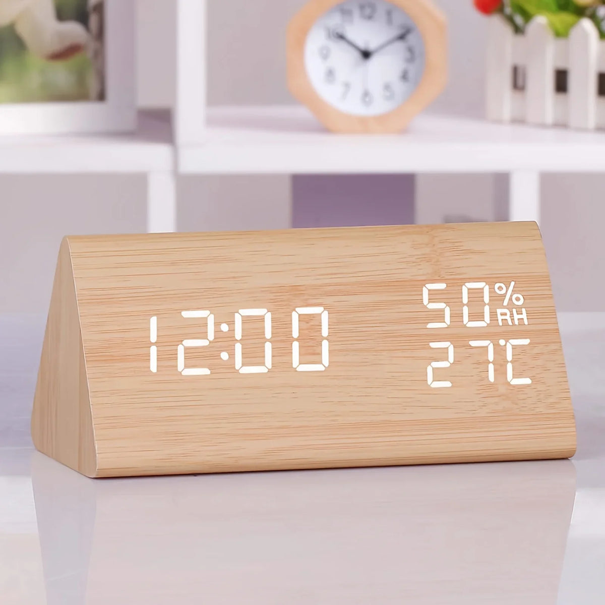 Houten LED Wekker – Digitale Wekker met 3 Alarmen en Helder Display