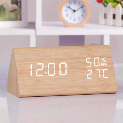 Houten LED Wekker – Digitale Wekker met 3 Alarmen en Helder Display