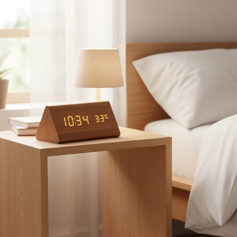 Houten LED Wekker – Digitale Wekker met 3 Alarmen en Helder Display