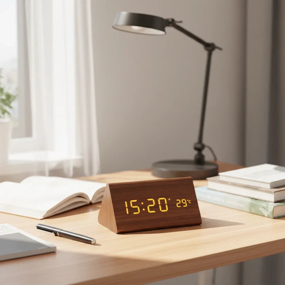Houten LED Wekker – Digitale Wekker met 3 Alarmen en Helder Display