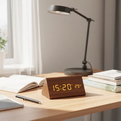 Houten LED Wekker – Digitale Wekker met 3 Alarmen en Helder Display